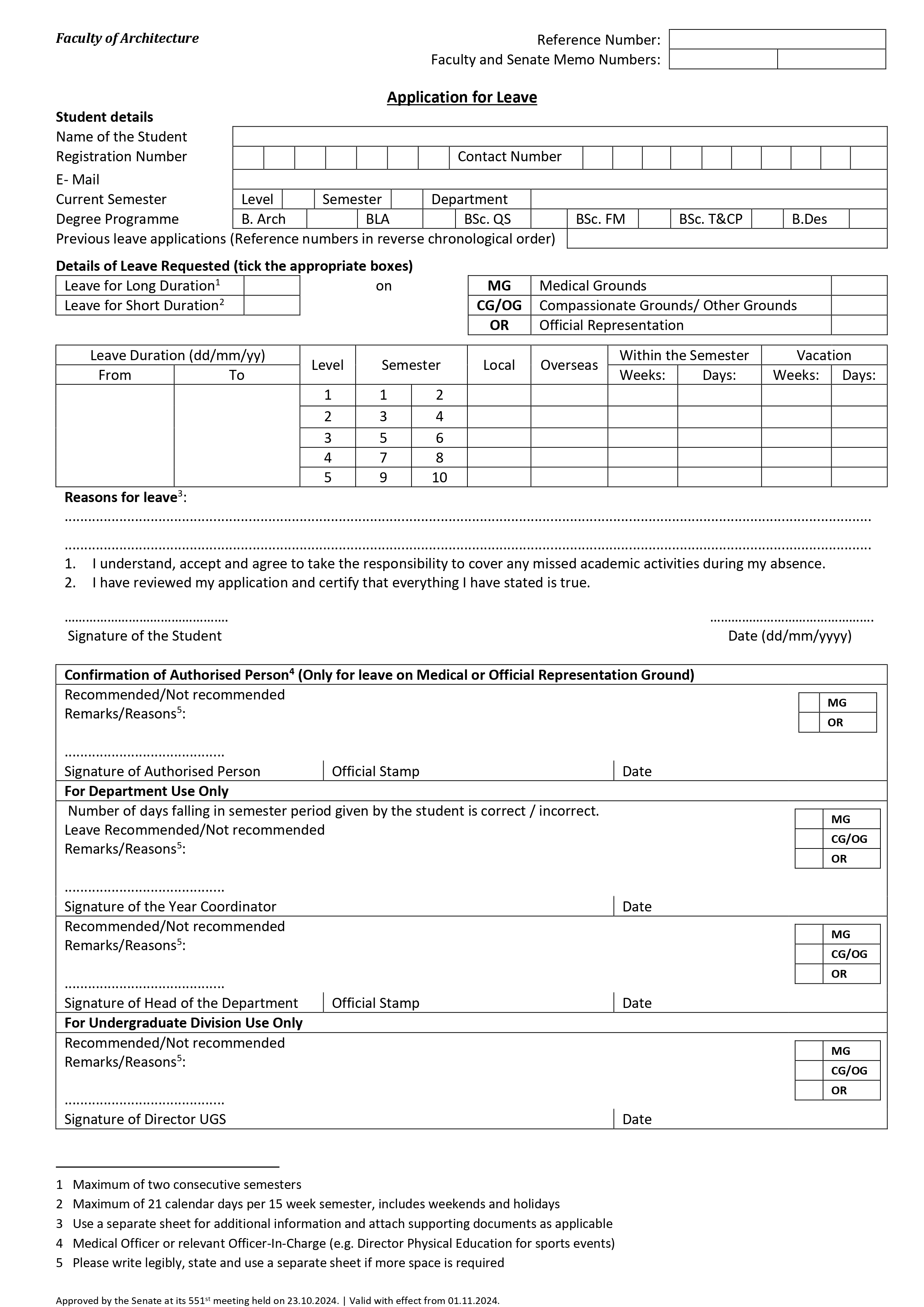 Leave Application Form (Valid with effect from 01.11.2024)