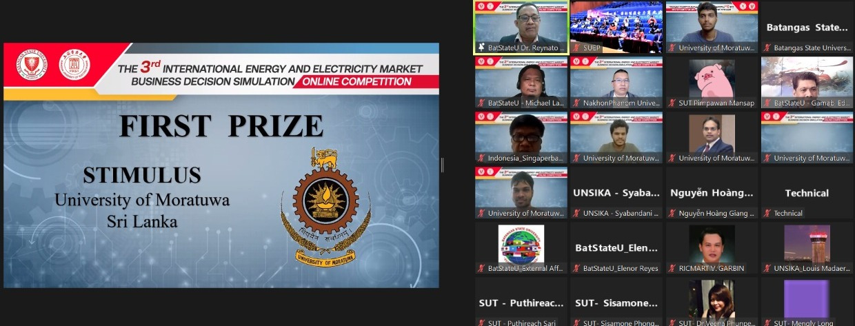 Team STIMULUS of University of Moratuwa wins a FIRST PRIZE at the 3rd Regional Association of Energy and Power Universities (RAEP) Energy and Electricity Market Business Decision Simulation Competition 2021