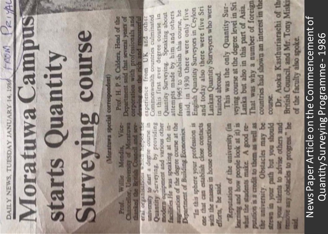 News Paper Article on the Commencement of Quantity Surveying Programme – 1986