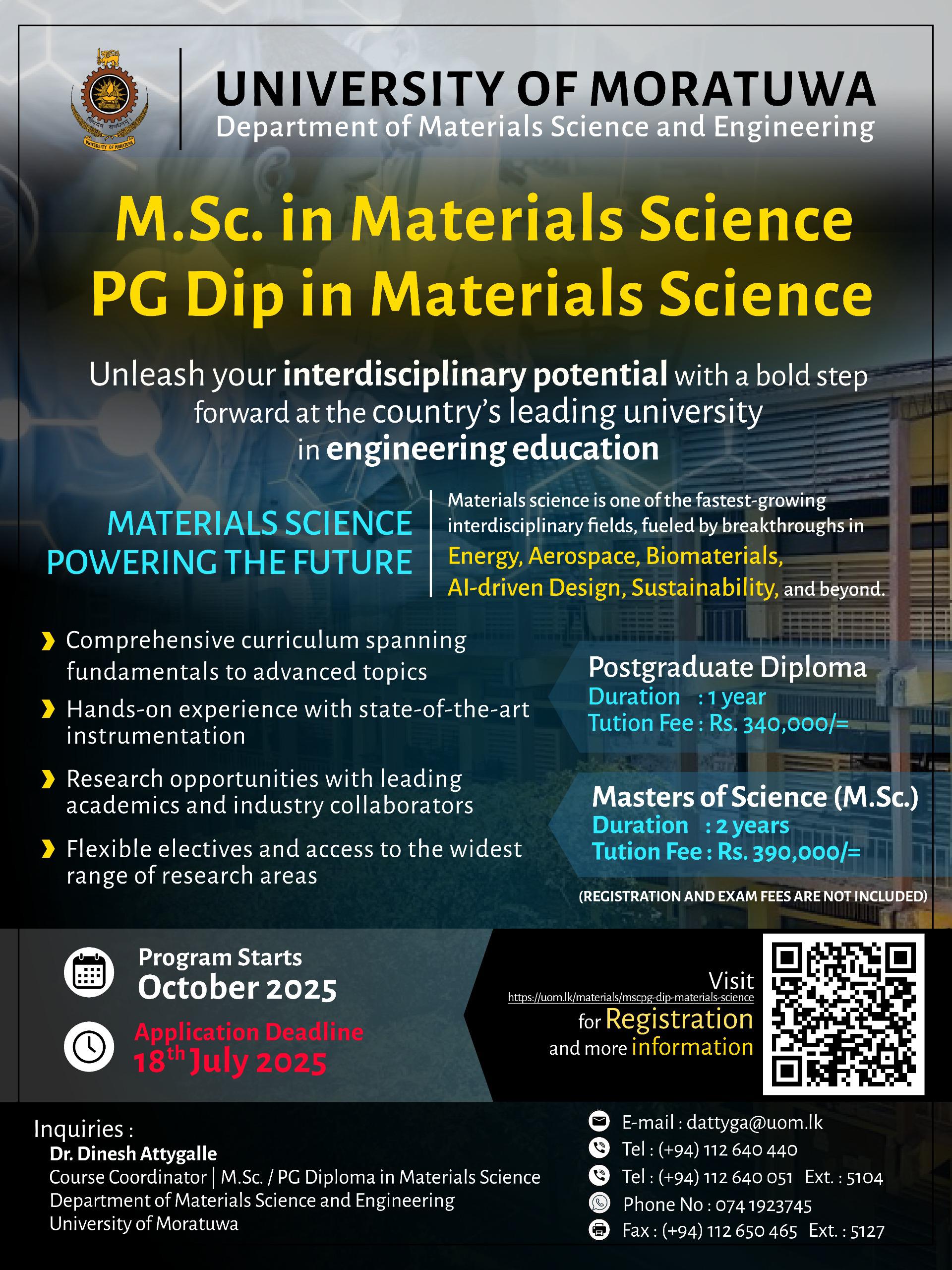 MSc / PG Diploma in Materials Science