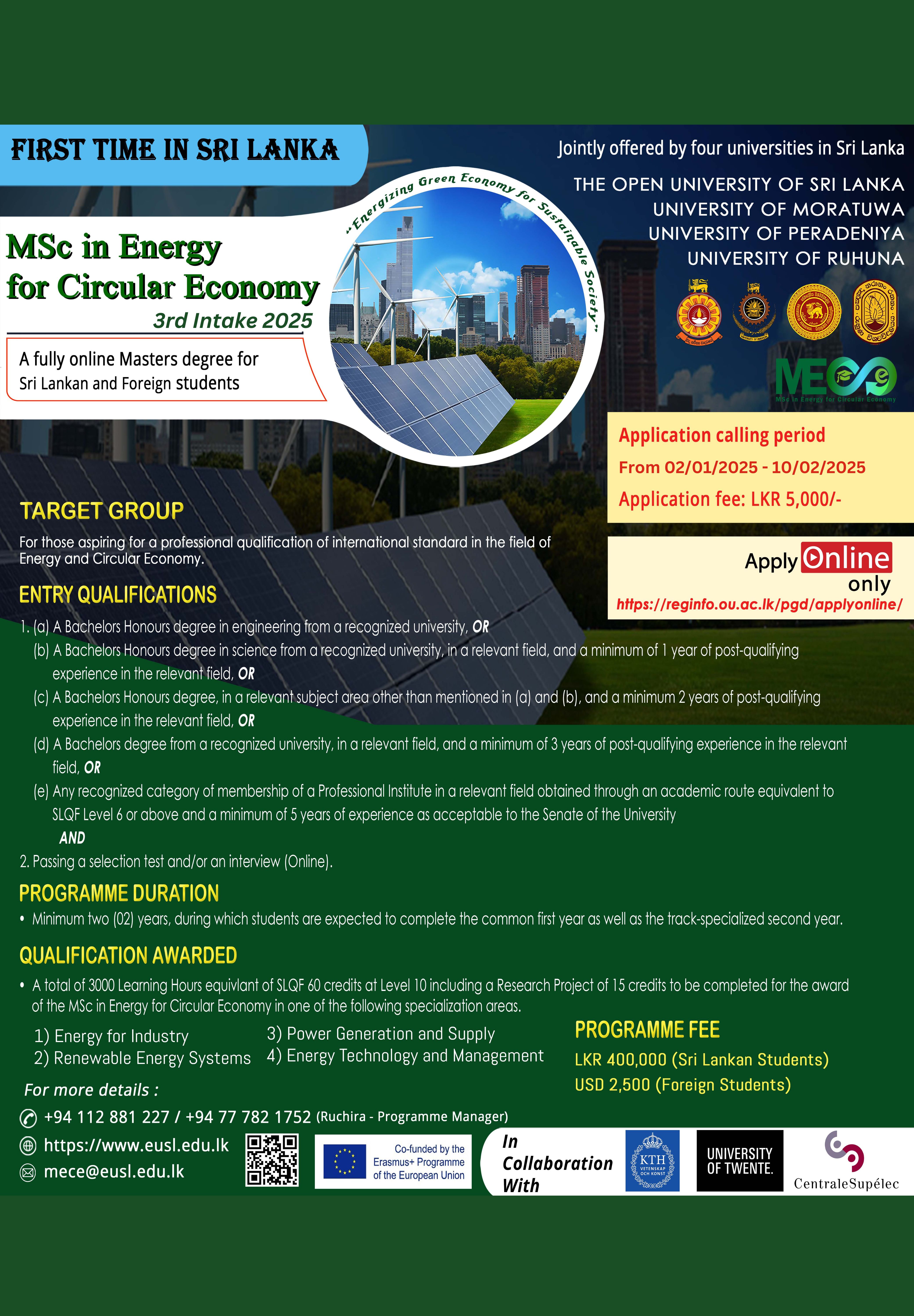 MSc. in Energy for Circular Economy Programme