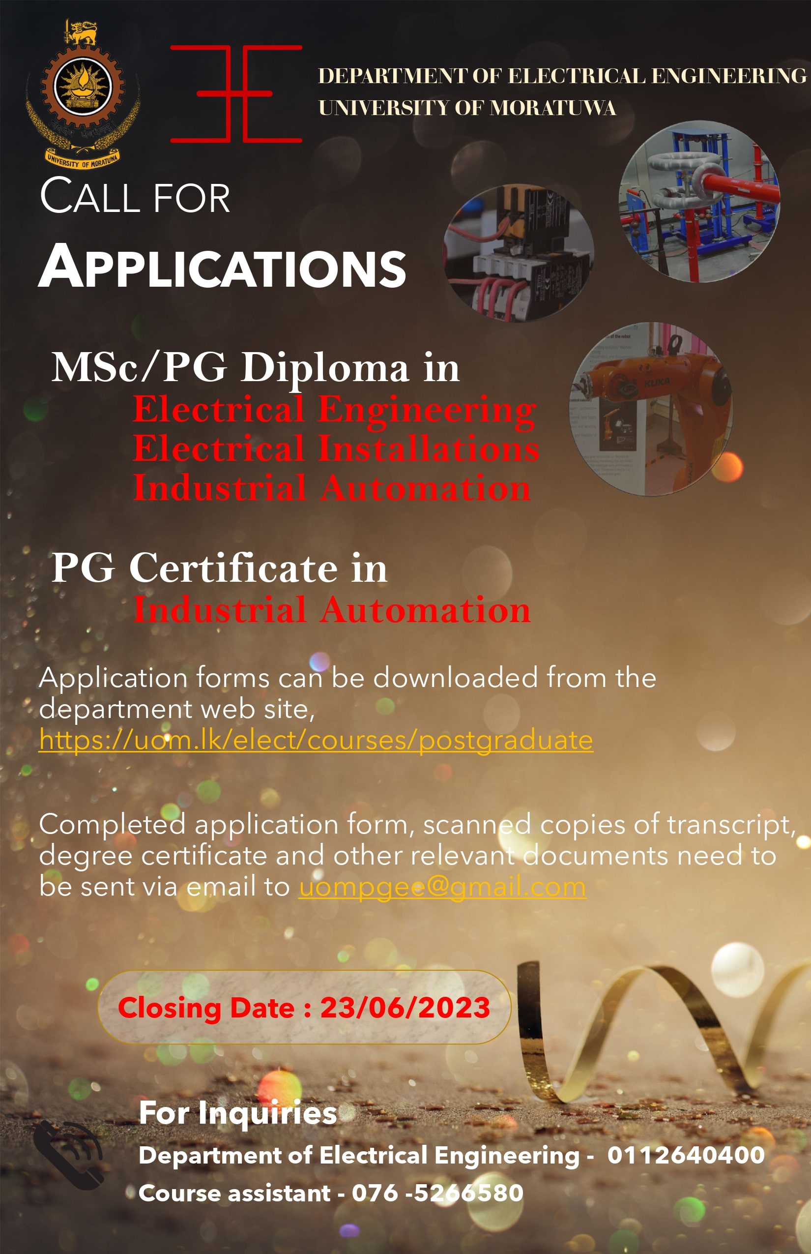 MSc/PG Diploma in Electrical Engineering, Electrical Installations, Industrial Automation