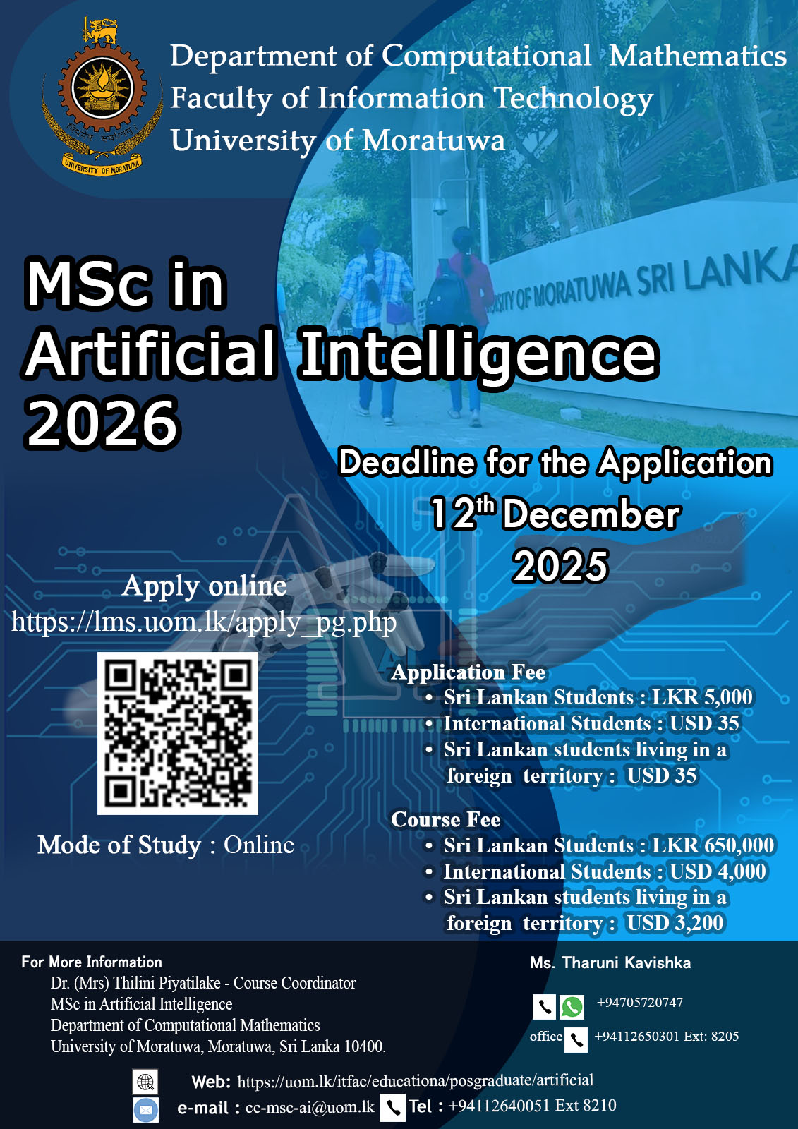 Application call for MSc in Artificial Intelligence 2026