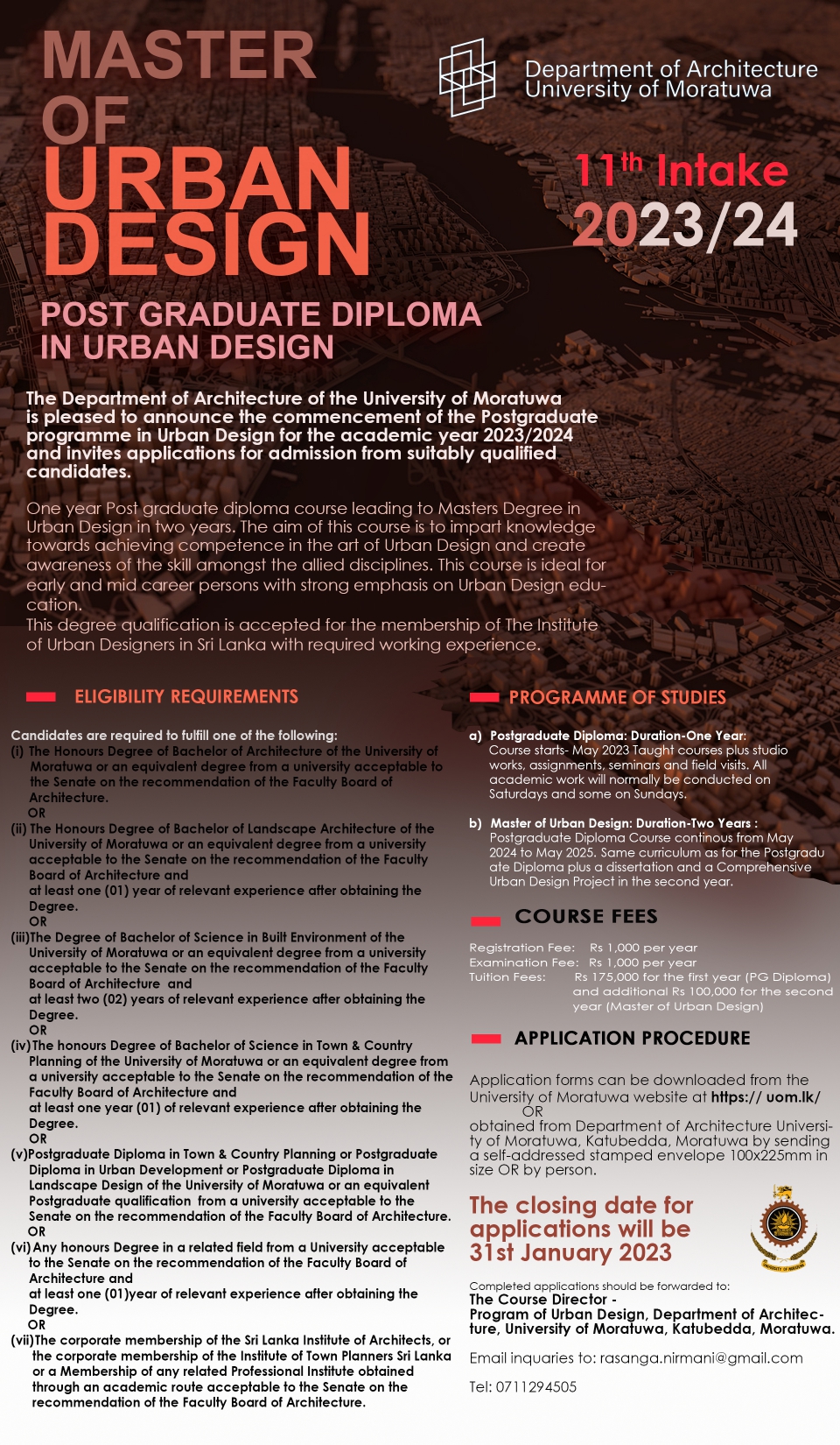 MSc/PG Diploma in Urban Design