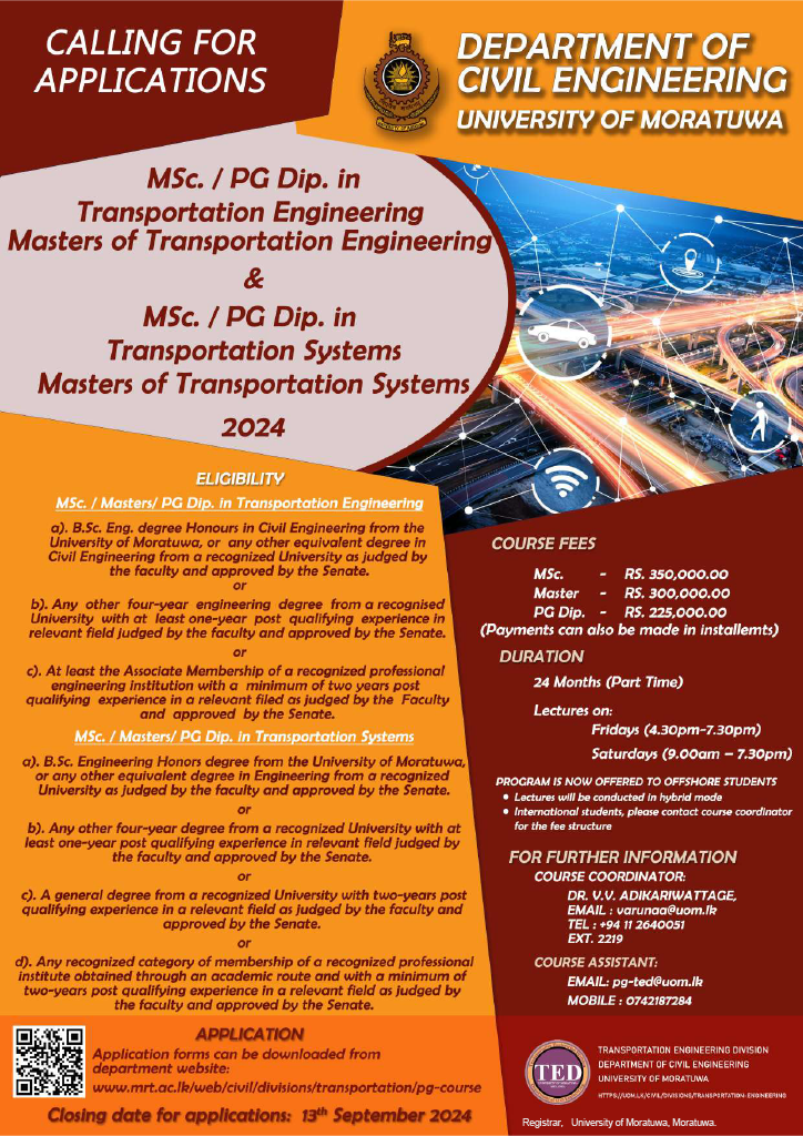 M.Sc./PG. Diploma in Transportation Engineering & Transportation Systems 