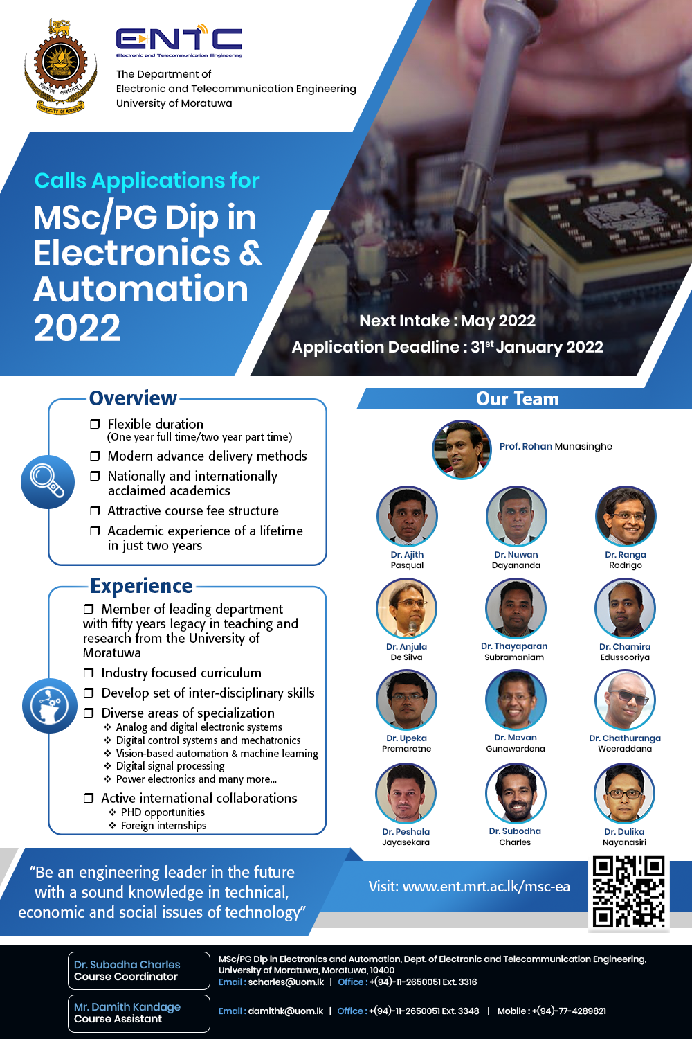 MSc/PG Dip in Electronics and Automation 2022