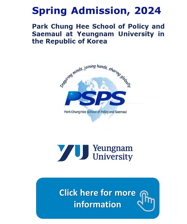 Scholarship Opportunities for Master's Degree Programmes of Park Chung Hee School of Policy and Saemaul at Yeungnam University in the Republic of Korea