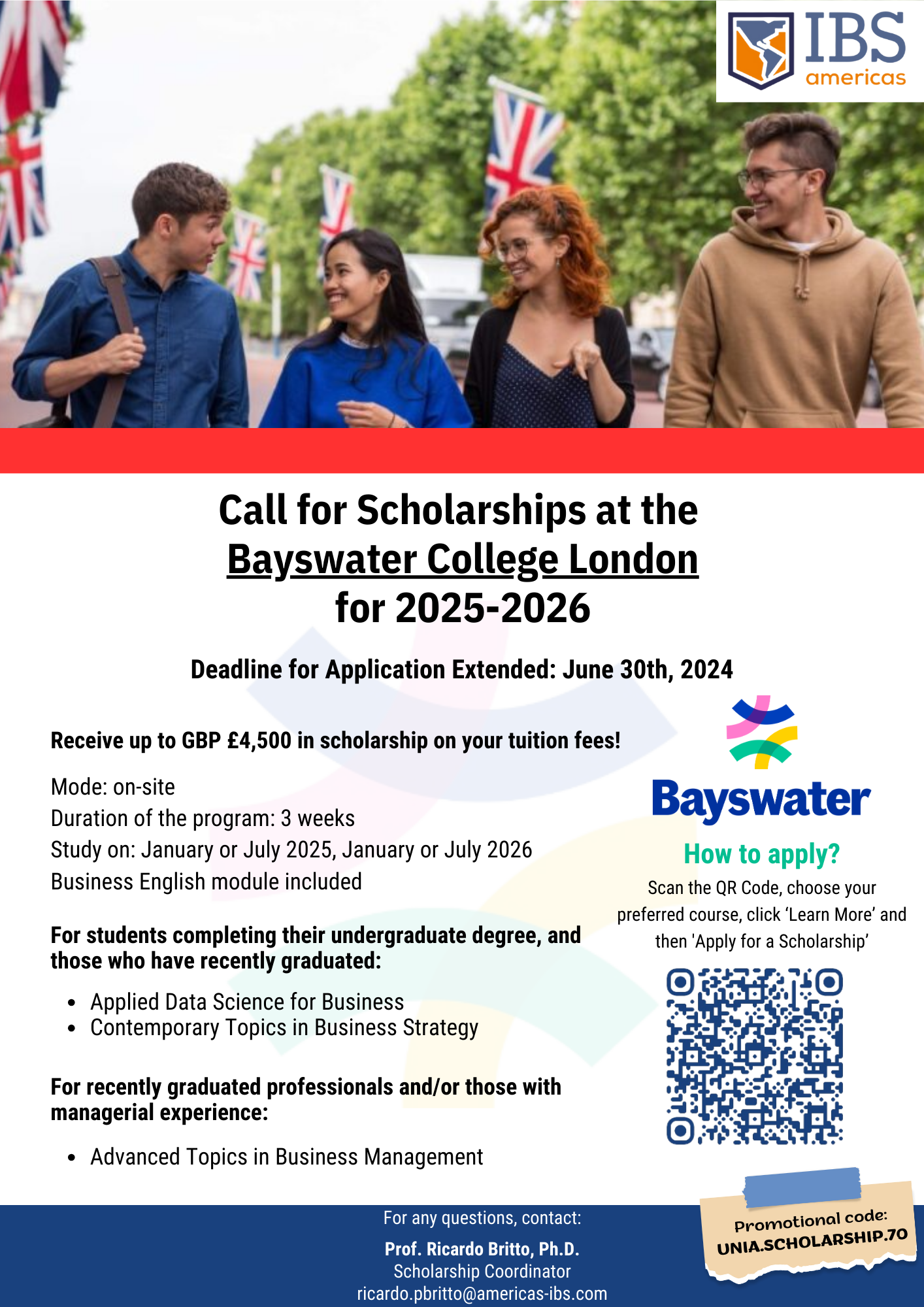 Call for Scholarships at the Bayswater College London 2025-2026