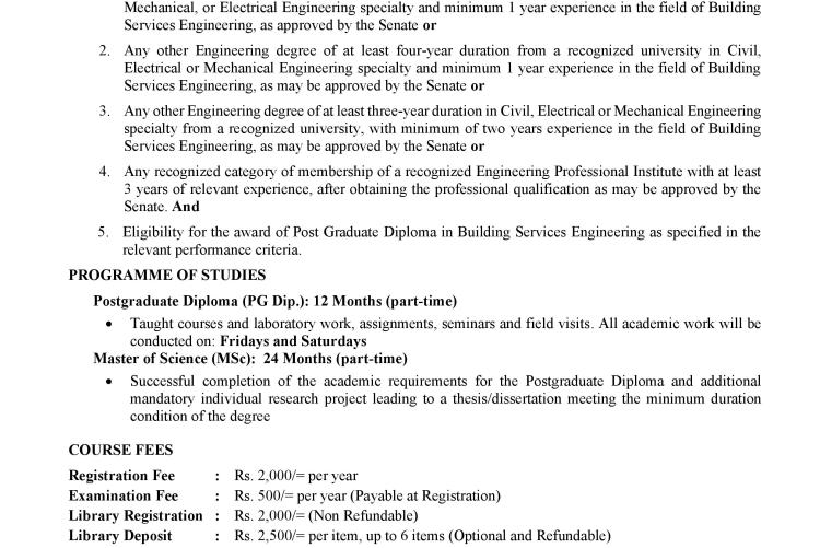 M.Sc. / PG Diploma in Building Services Engineering