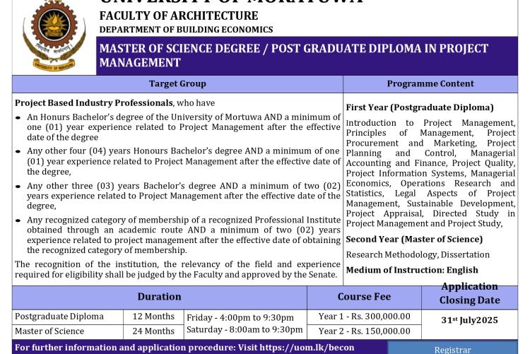 MSc/PG Diploma in Project Management