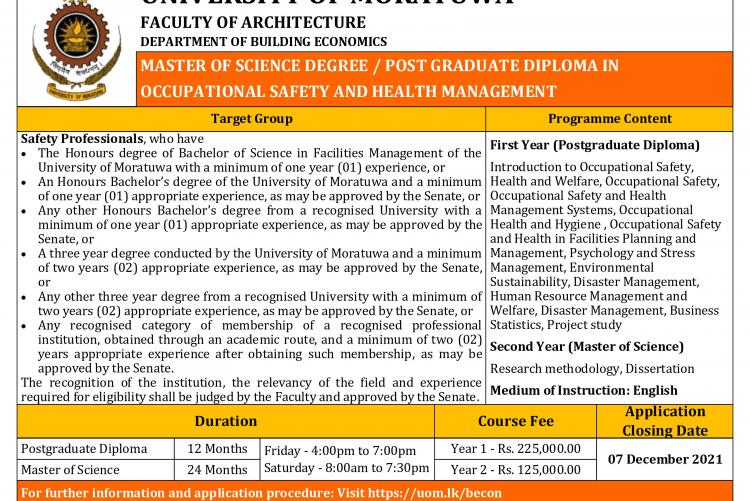 MSc in Occupational Safety and Health Management 2022
