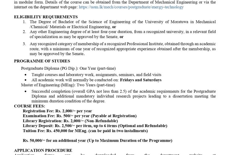 MEng/Pg Diploma in Energy Technology