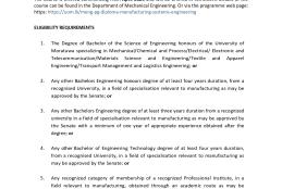 M.Sc./Master/PG. Diploma in Manufacturing Systems Engineering