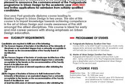 MSc / PG Diploma in Urban Design, Intake 2020/2021