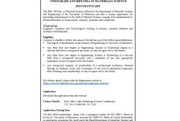 Msc/PG Diplma in Materials Science