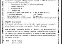 Training Programme on Photovoltaic Power Conversion  Systems 2017, 3 rd Intake