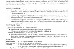 MEng/PG Diploma in Manufacturing Systems Engineering 2022